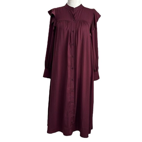 Banana Republic Women’s Flutter Midi Satin Shirtdress In Dark Cherry Size S - Picture 1 of 11